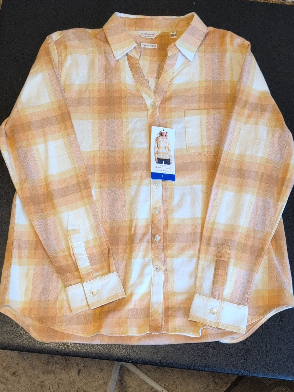 Weatherproof Vintage Plaid Button-Up Shirt - Mustard/Cream